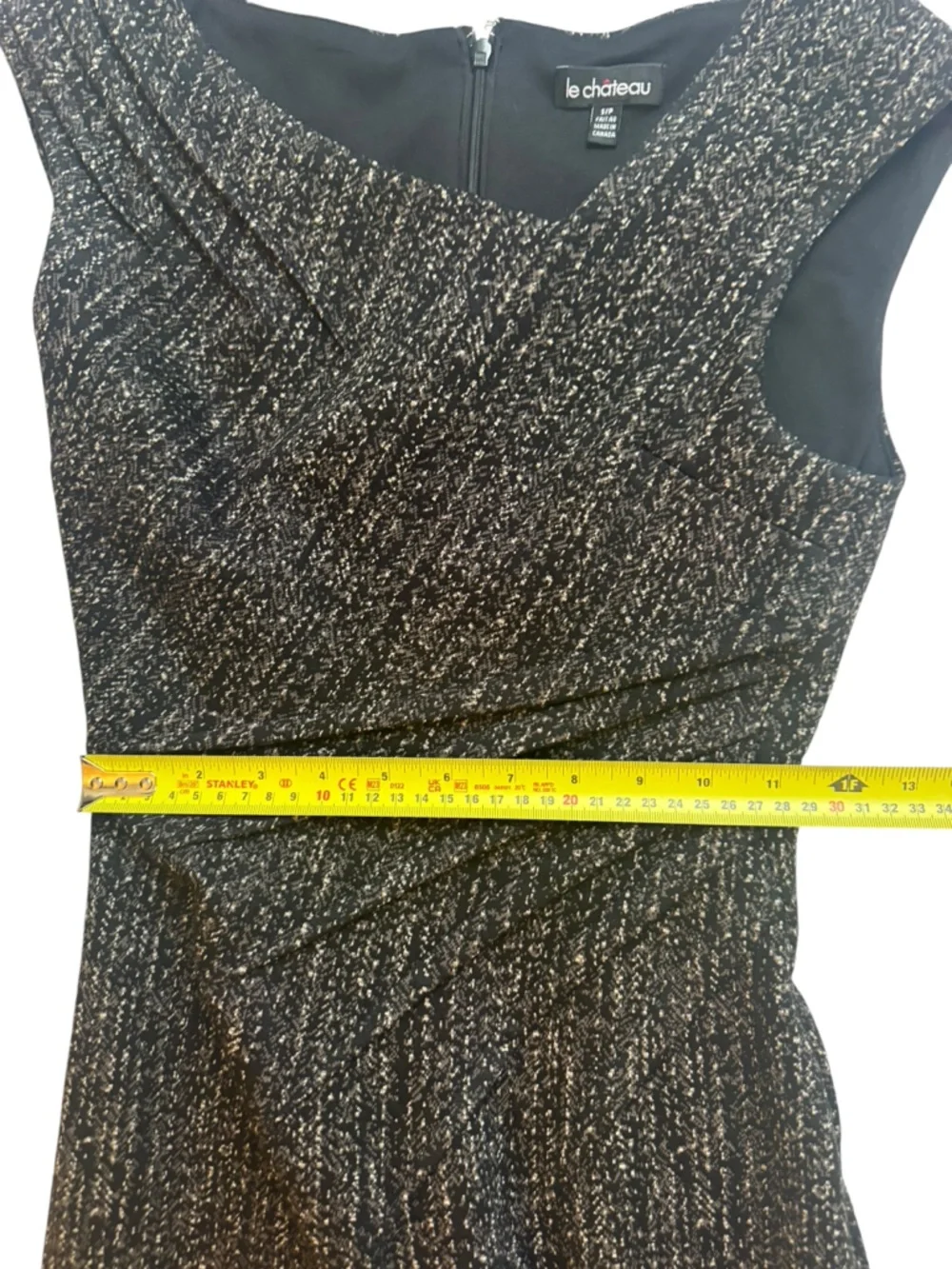 Sleeveless Le Chateau Ponte Knit Sheath Dress with Assymmetrical Neckline - Picture 5 of 7